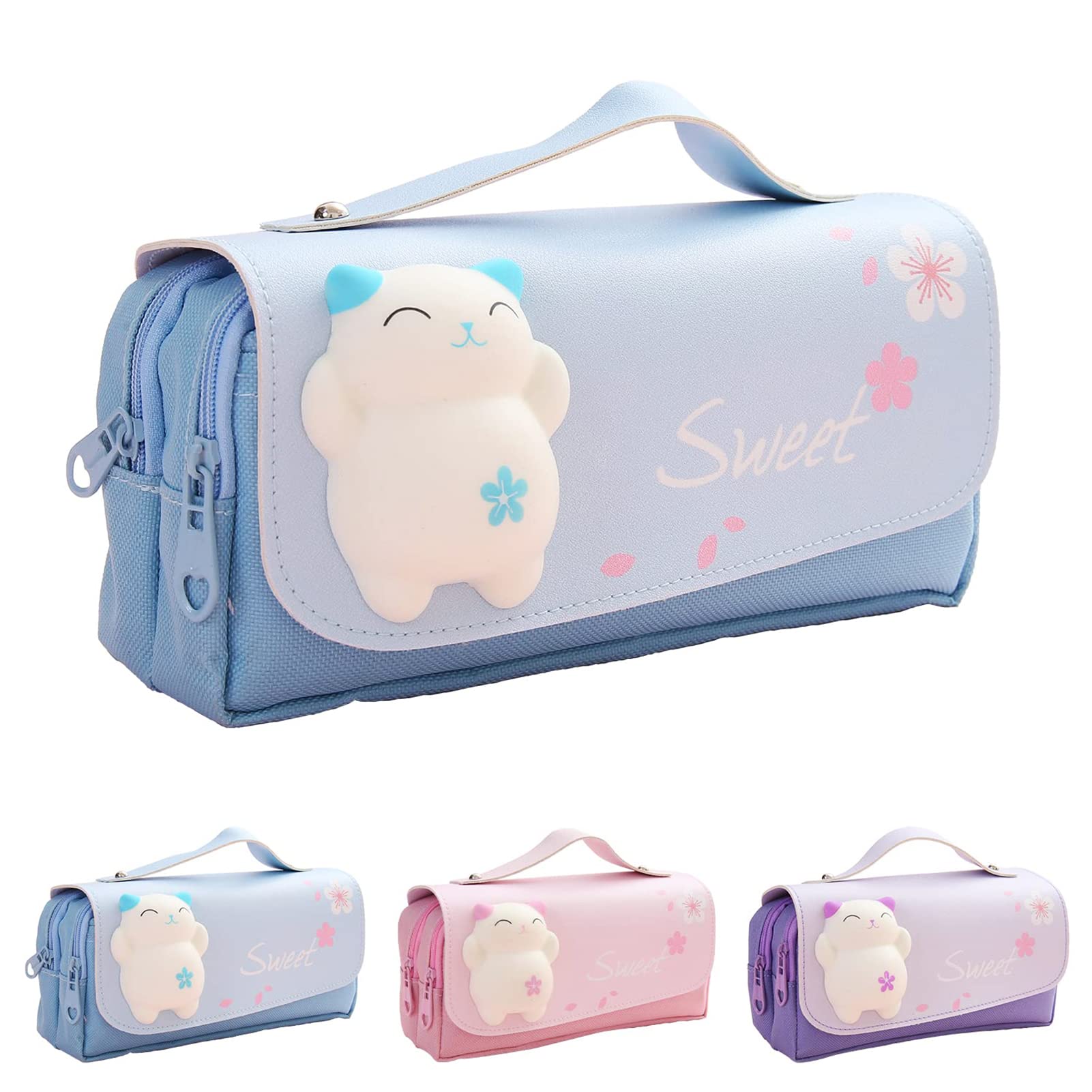 Tiokkss Pencil Case, Multi Compartments Large Capacity Pencil Pouch Pen Bag for Kids Teen Girl Women, Students Adults Stationery Organizer Makeup Bag (Blue)