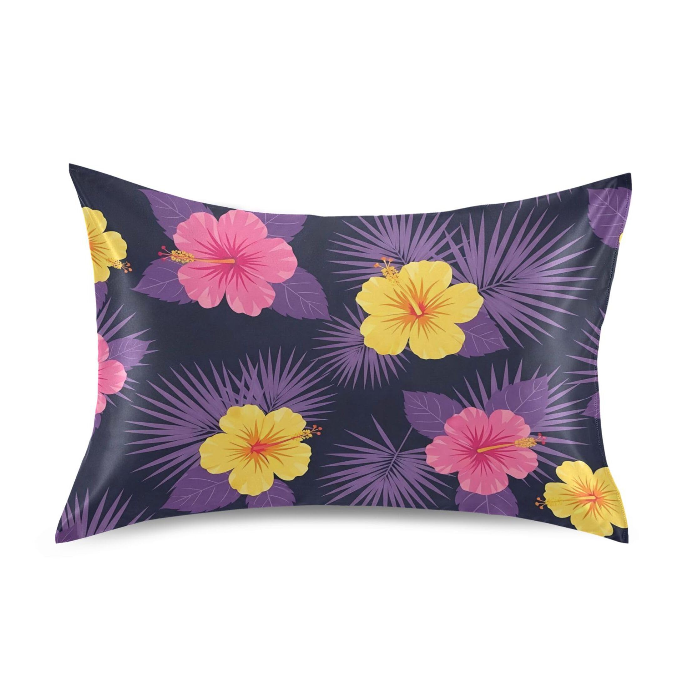 Fuauuyl Pillowcase Queen Size 20x30 in, Hibiscus Leaves Soft Breathable Satin Pillow Case for Hair and Skin with Envelope Closure Wrinkle-Free
