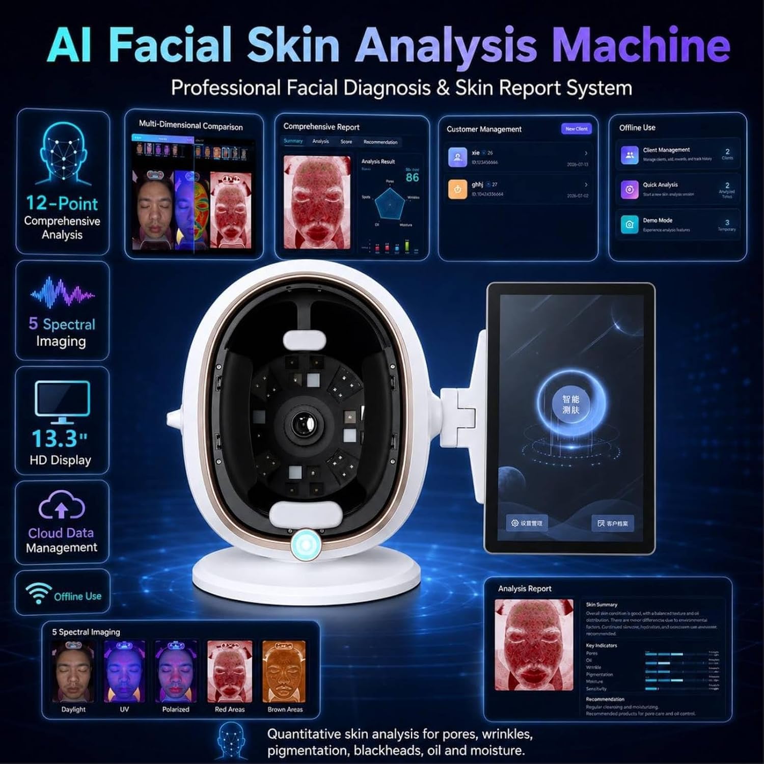 13.3-Inch Facial Analyzer - Offline Storage Black