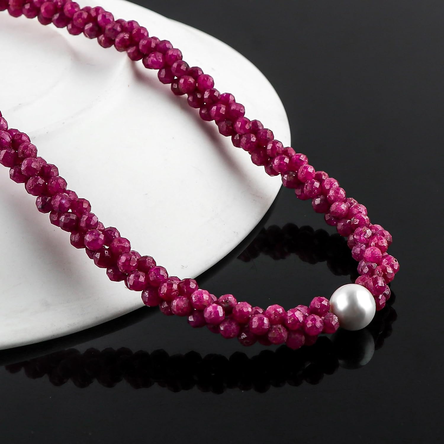CRYSTALIS Birthstone Ruby Stone Necklace, Choker, Beads & Pearl, Natural Beaded Crystals, Chakra Healing Gemstone, Women Jewelry, 925 Sterling Silver 18 inch, Fairy, Hippie, Goddess, Ethnic, Bohemian - Image 3