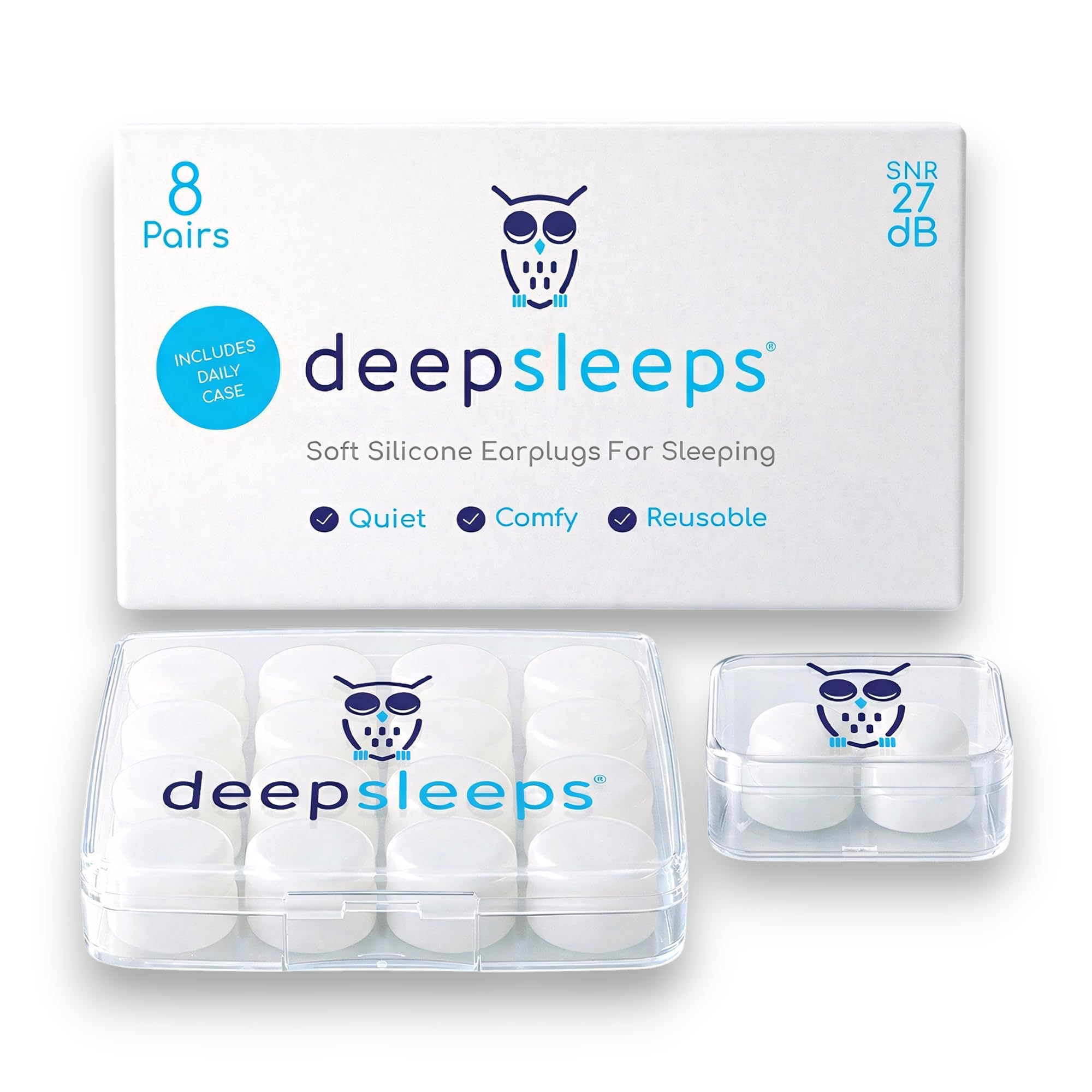 Deep Sleeps Silicone Ear Plugs for Sleeping – 8 Pairs Soft Reusable Mouldable Earplugs, Noise Reduction for Snoring, Travel, Camping & Side Sleepers 8 count (Pack of 1)