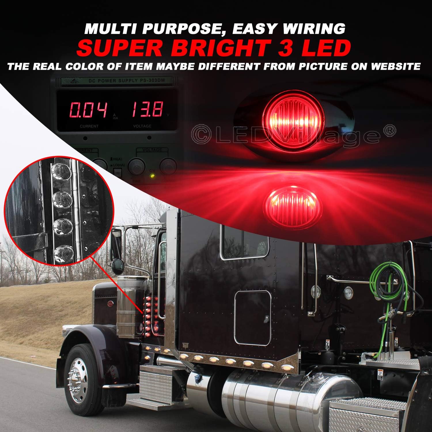[Pack of 16 3 Inch Smoked Lens Red LED 3825 SMD with Chrome Bezel Side Marker Lights for Pickup Boat Trailer Truck Lorry Tractor DC 12V Universal Q0