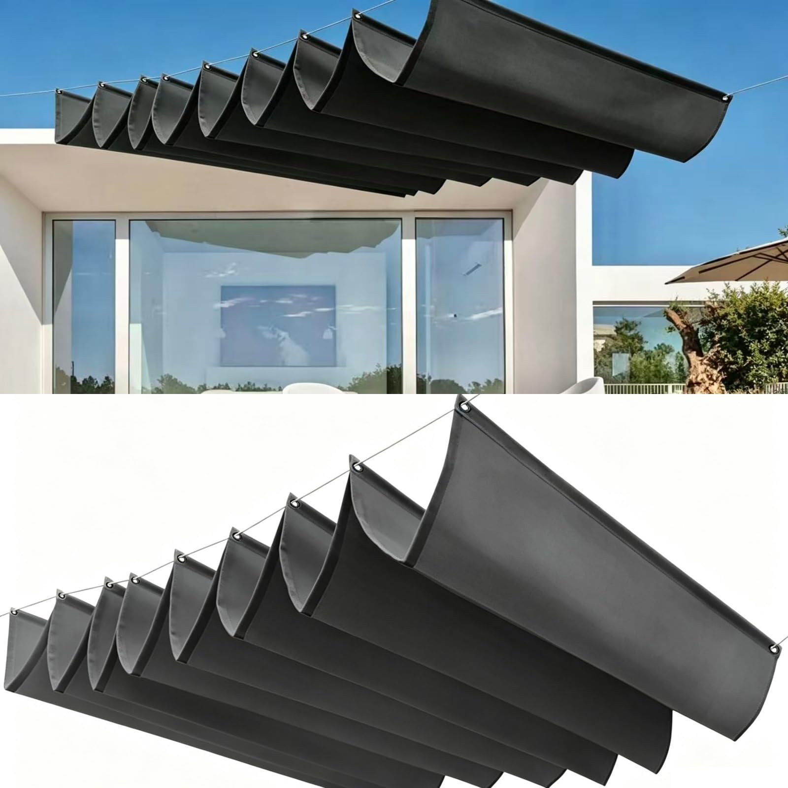 Voiles d'ombrage rétractable anti-UV et imperméable anthracite