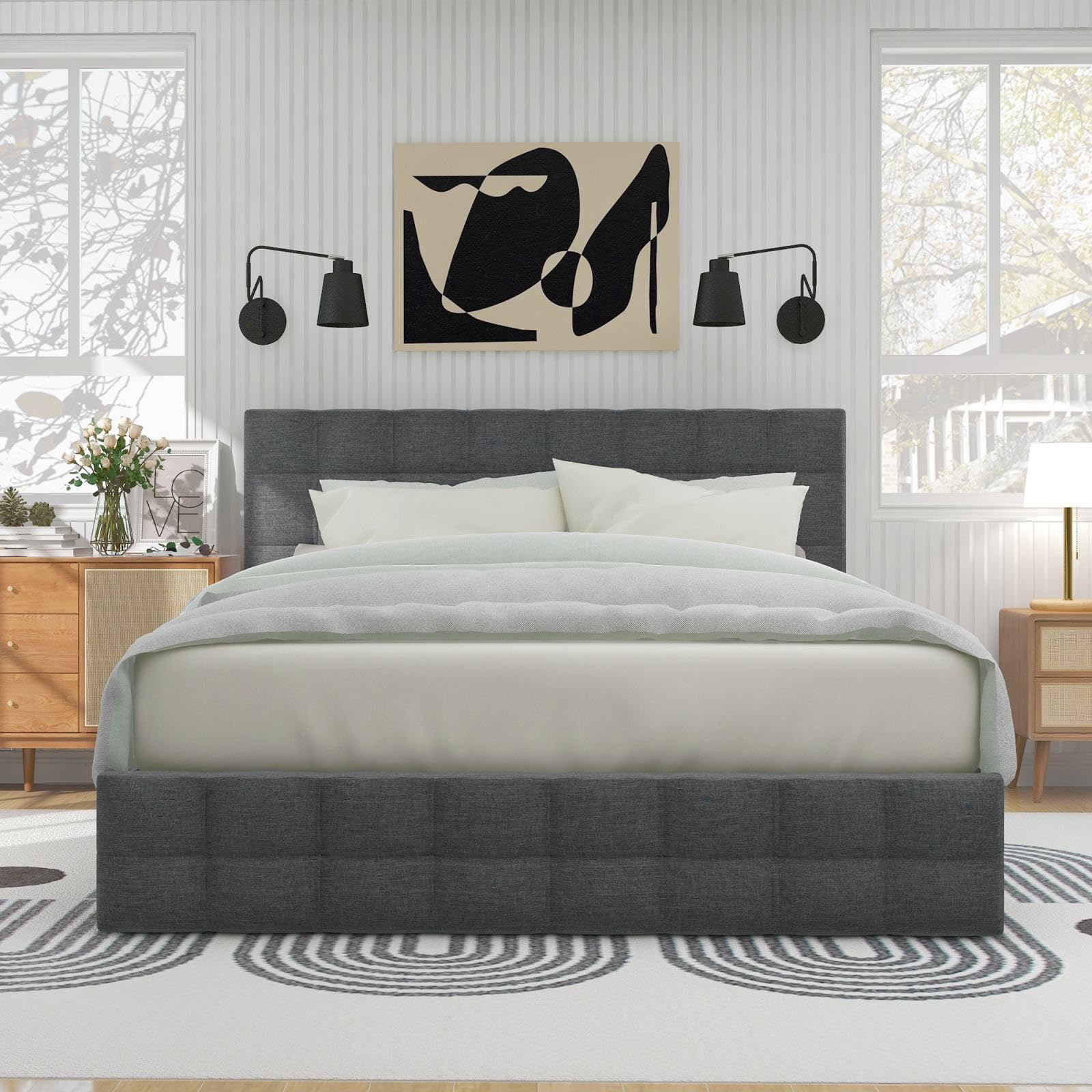 Merax Letto imbottito 90x200 cm con 2 cassetti telaio letto singolo con