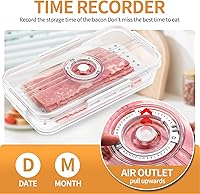 Vista 4 de Recipiente de almacenamiento de tocino con tapa hermética sellada al aire para nevera, soporte para tocino, carne y queso, con pinzas para servir