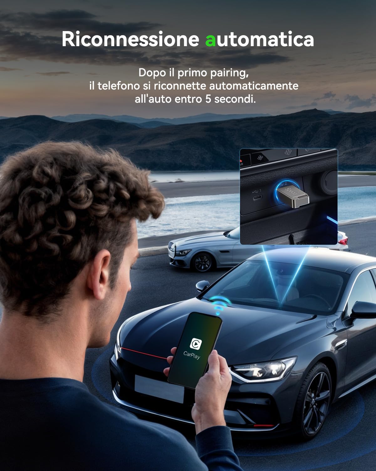 Gaethra Adattatore wireless per Carplay e Android Auto, Plug & Play, USB C/USB A, compatibile con iOS 10+/Android 11