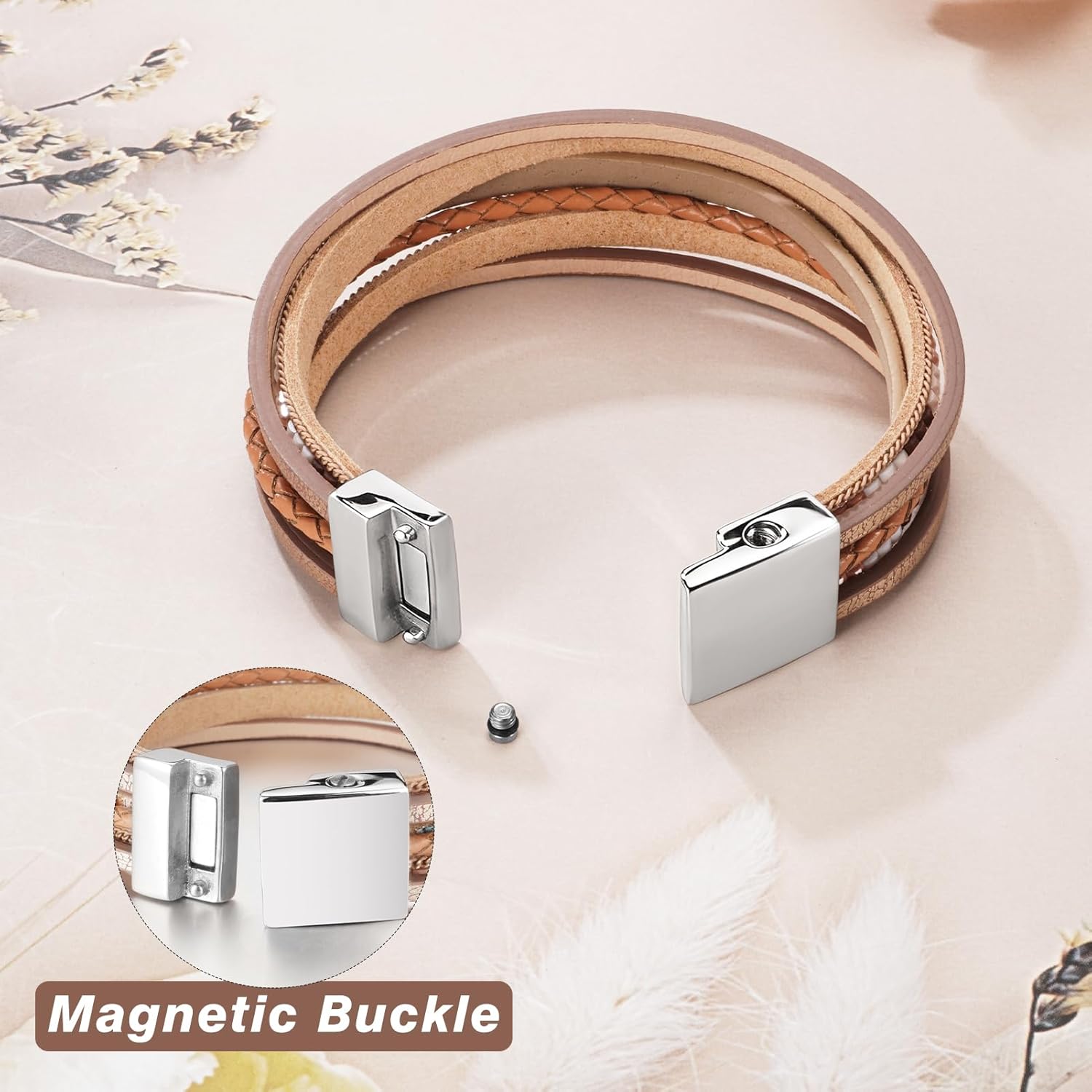 XIUDA Urn Bracelet for Ashes Boho Cremation Jewelry for Ashes Stainless Steel Memorial Cremation Bracelet Ashes Keepsake for Women