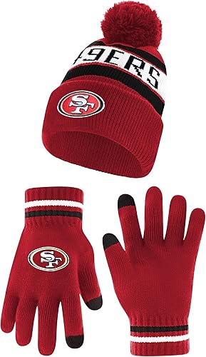 Ultra Game Gorro de punto de invierno oficial de la NFL para jóvenes, súper suave, con guantes extra cálidos para pantalla táctil