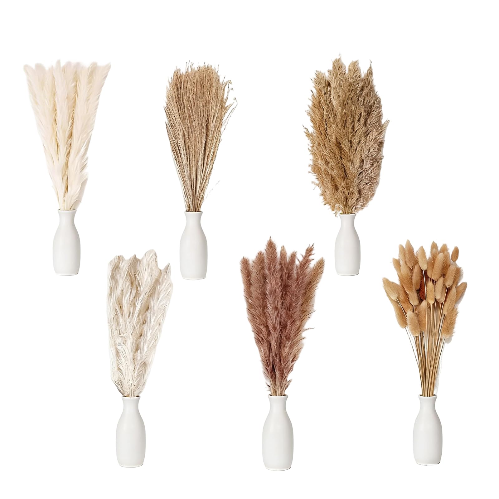 XHYASD 110 Stück Pampasgras Trockenblumen Set Deko Boho | Natürliche Trockenpflanzen, 110 Stück, ca. 43-45 cm, inklusive Hasenschwanzgras