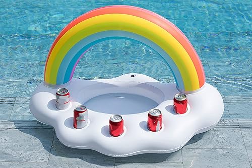 Miniatura 8 de Jasonwell Soporte inflable para bebidas de nube arcoíris flotante ensalada de frutas bar flotador accesorios de fiesta verano playa ocio botella
