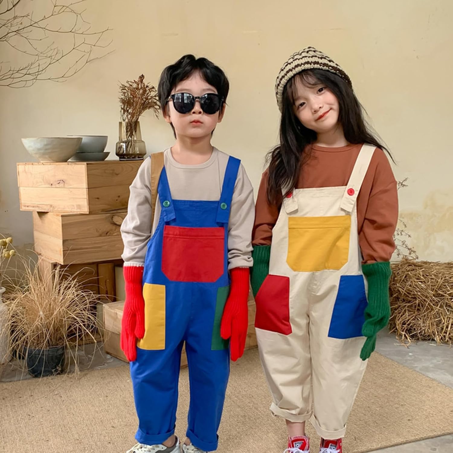 Toddler Baby Boy Girl Adjustable Straps Fashion Cotton Overalls for Kids Patchwork Bib Overalls Fall Baby Boy Outfit