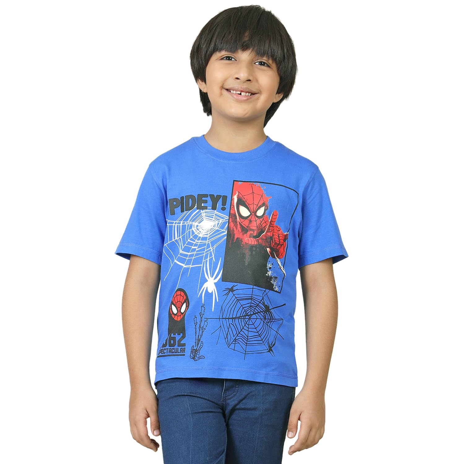 Kidsville Maglietta ufficiale Marvel Avengers Spiderman da ragazzo, mezza manica, girocollo, grafica blu, cotone stampato, t-shirt per bambini