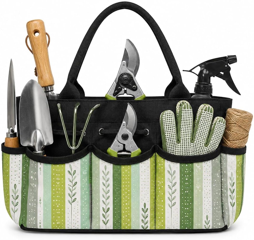 Fresh Herb Stripe Garden Tool Bag Organizer for Porch Planters