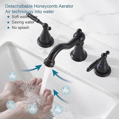 Miniatura 2 de Grifos de baño RKF para fregadero 3 agujeros de bronce frotado con aceite de 8 pulgadas grifo generalizado para lavabo de baño con drenaje manija de