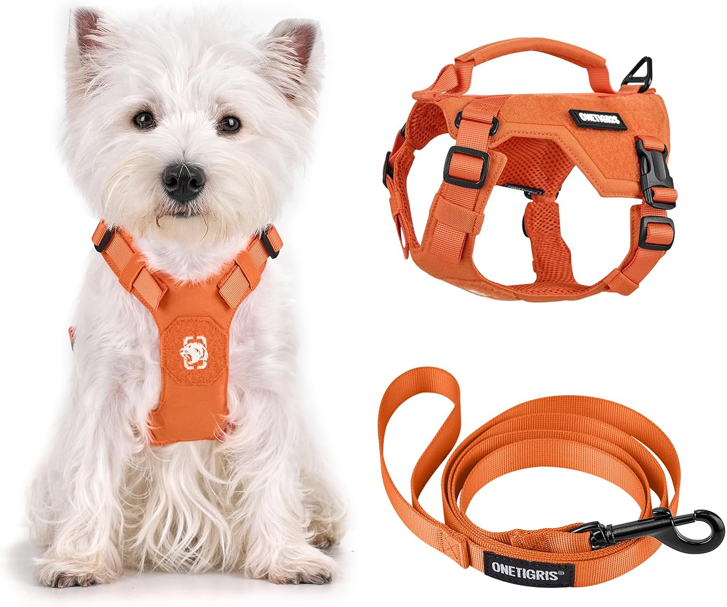 Onetigris Small Harness Dog Harness and Leash Set,MINI Trooper No Pull Dog Vest Fully Adjustable Harness for Puppy Dog and Cats, Dog Vest Harness for XXXS XXS XS Pets (Orange, XXS)