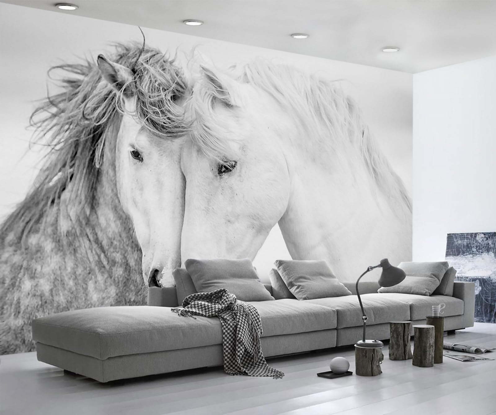 Tapisserie murale chambre cheval blanc déco salon papier peint panoramique 3D