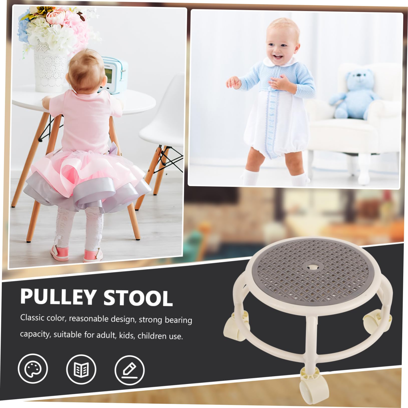 Angoily Tabouret Confortable Roulette Rond et à Forte Capacité avec Plastique de Charge pour Pédicure à Domicile Usage Garçon et Filles