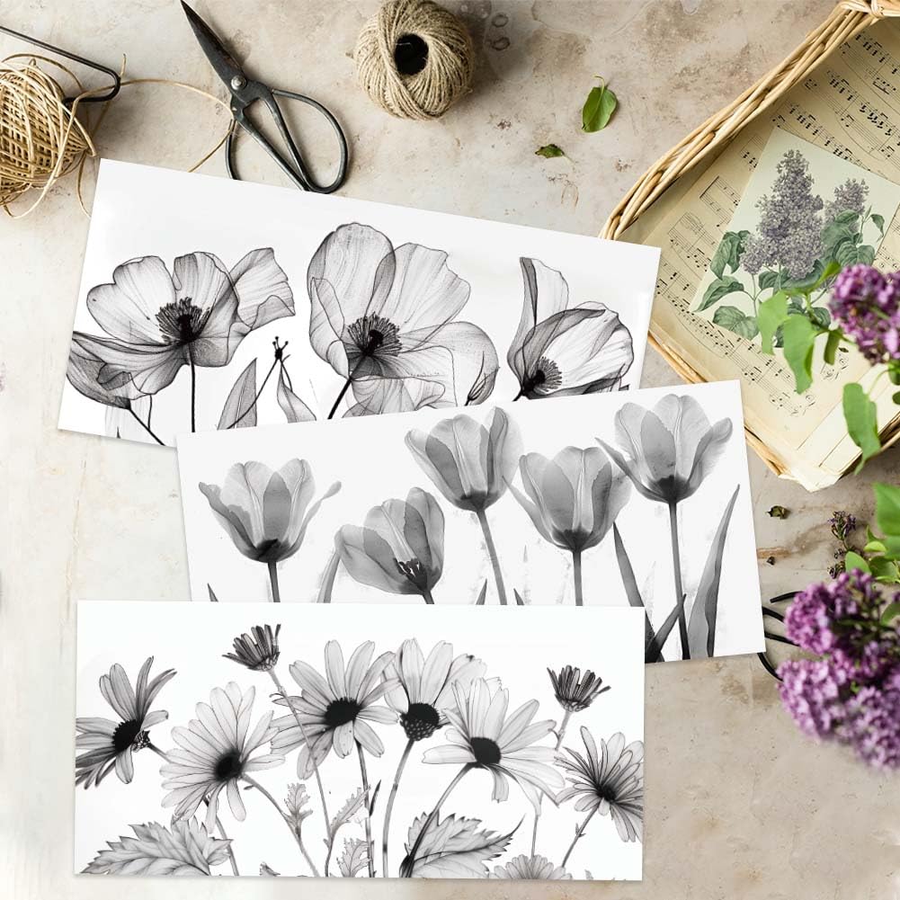 OLYCRAFT 3pcs Transferts Coquelicots – Autocollants Floraux Vintage 30x15cm – Idéal Meubles, Scrapbooking, Déco Artisanale – Effet Peinture Facile à Poser