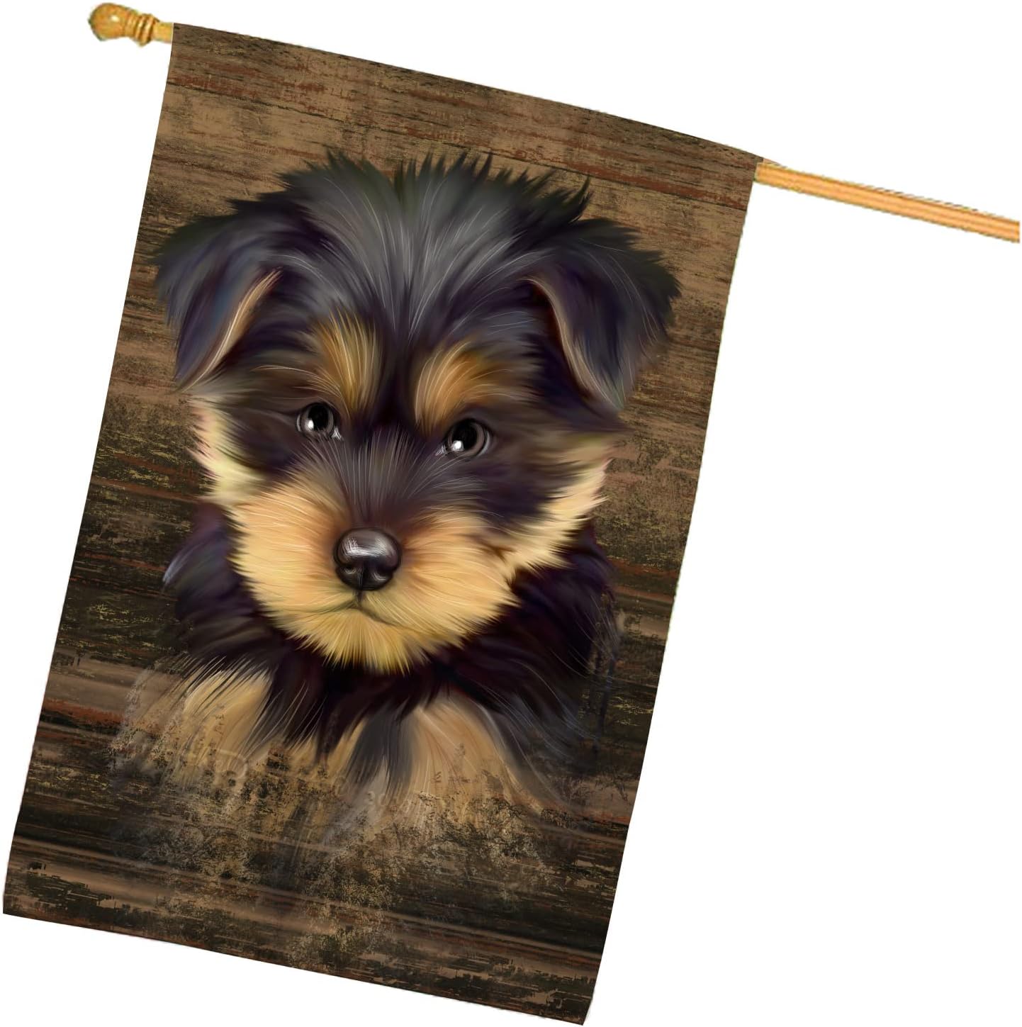 Rustic Yorkshire Terrier Dog House Flag - Outdoor Double Sided Pet Portrait Weather Resistant Premium Quality Home Decorative Flags - 100% Polyester 29"w x 43"h, HFLG55156