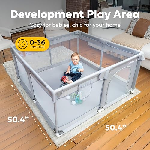 Miniatura 7 de MioTetto Corralito para bebés de 50 x 50 pulgadas, corralito portátil, corralito para bebés y niños pequeños con puerta y malla transpirable, patio