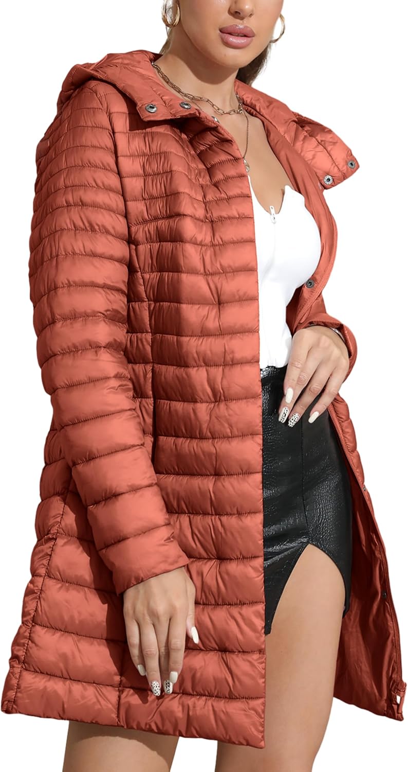 Bellivera Women's Quilted Lightweight Puffer Jacket, Winter Coats for Women Long Padded Bubble Coat