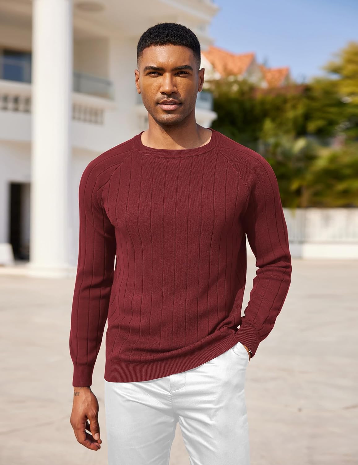 COOFANDY Mens Crewneck Pullover Sweaters Business Casual Long Sleeve Slim Fit Sweater Chunky Cable Knit Sweater - Image 2