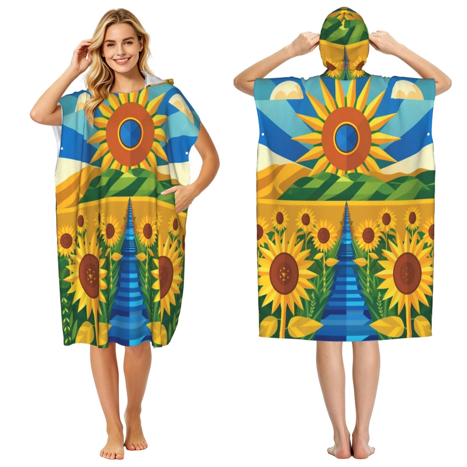 KLGRTJHK Kansas Flag Adult Hooded Beach Poncho Towel 43"X35"