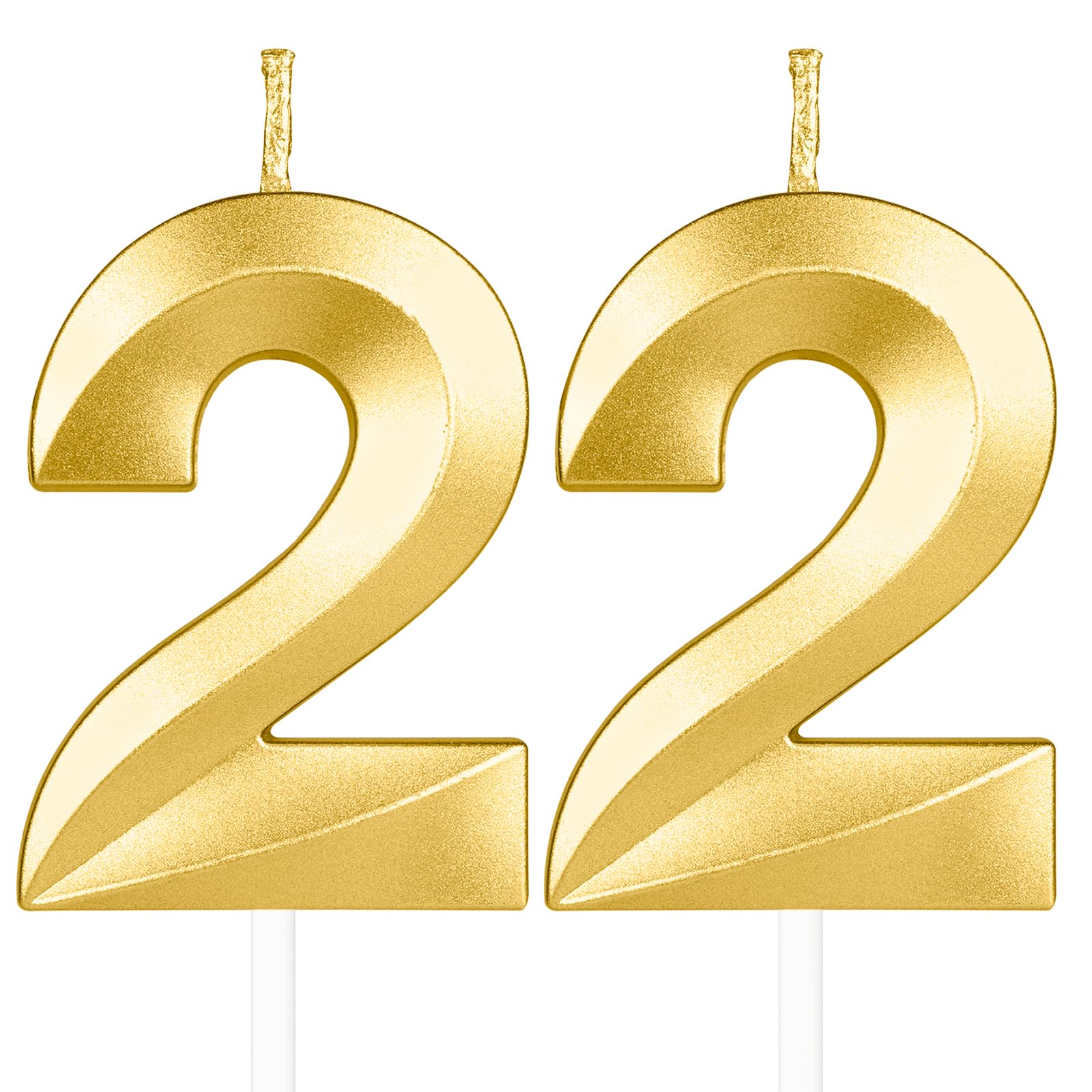 Yiran 3D Birthday Candles, Gold Candle Number 22th Candle, Birthday Candle for Cake, Boys Girls Cake Topper Birthday Candles Number 22 Birthday,Party Wedding Anniversary Celebration Supplies — image 1