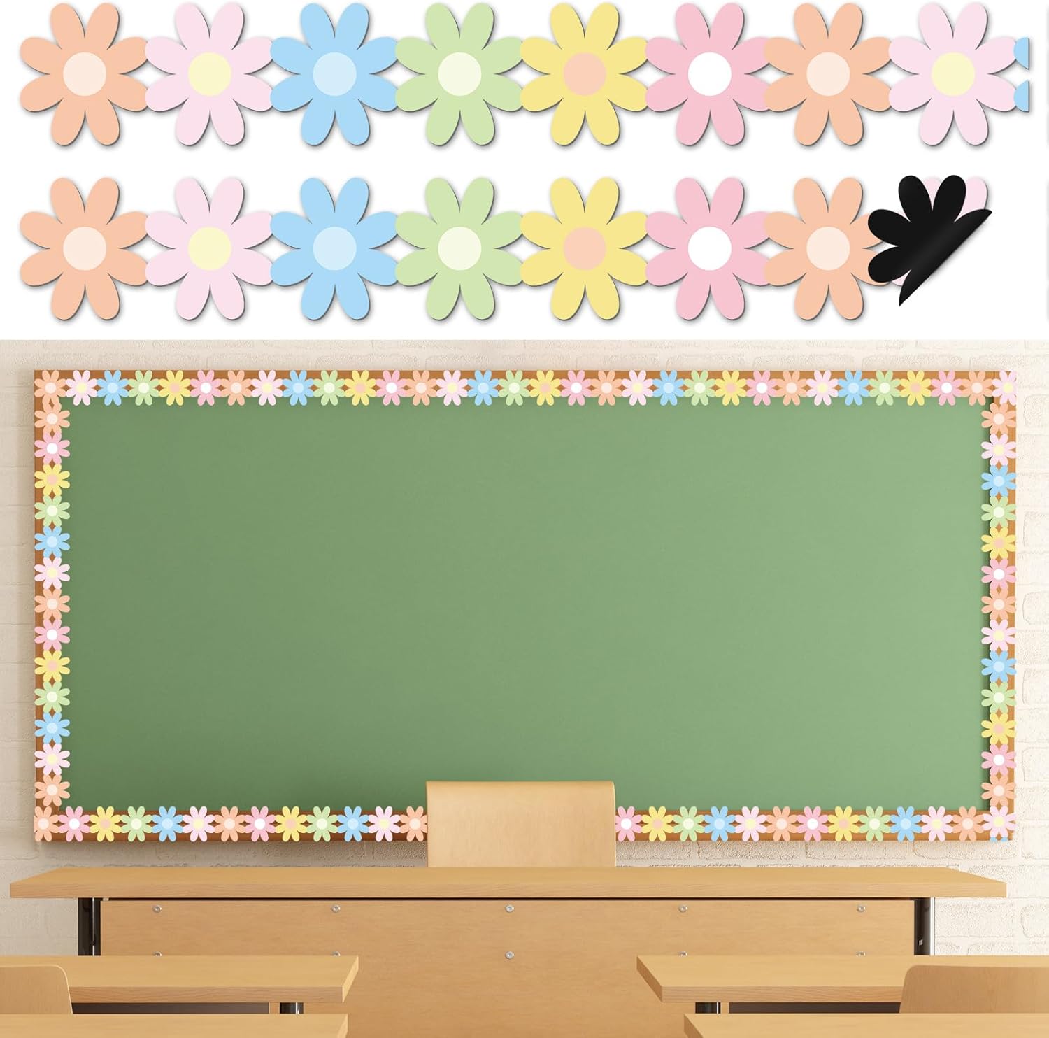 24Pcs Daisy Flower Magnetic Bulletin Board Borders Pastel Flower Classroom Decorations Colorful Floral Magnetic Border Strips Reusable Border Trim for Back to School Home Office Door Chalkboard Decor