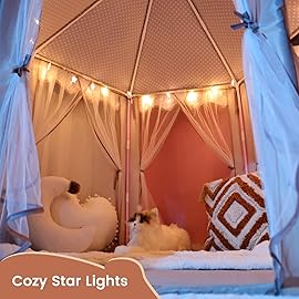 Wilwolfer Princess Castle Play Tent for Girls Large Kids Play Tents Hexagon Playhouse with Star Lights Toys for Children Indoor Games