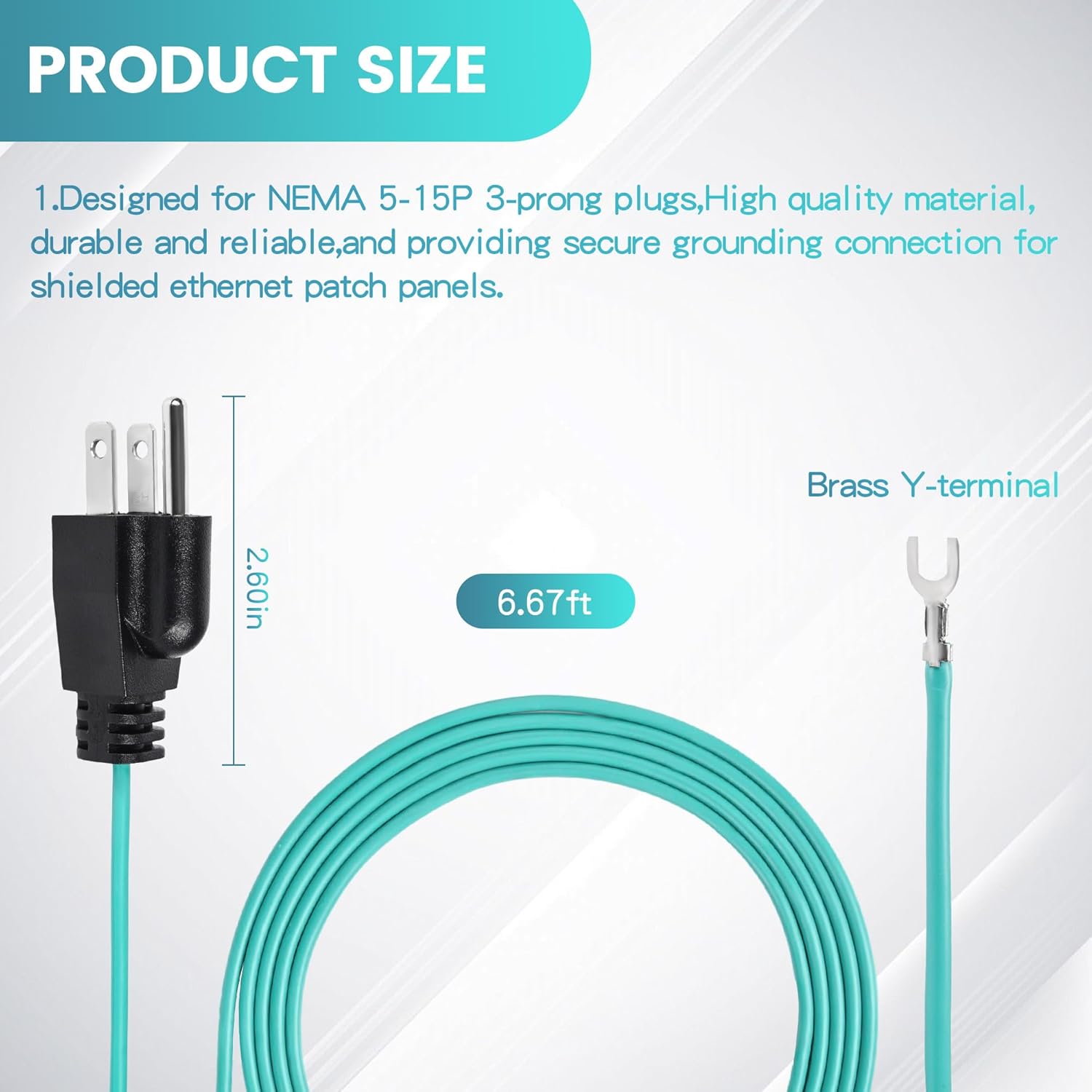Zookpr Shielded Ethernet Patch Panel Bond & Ground Extension Cord Neutral Ground Bonding Plug Cable NEMA 5-15P 3 Prong Plug (6.6FT)