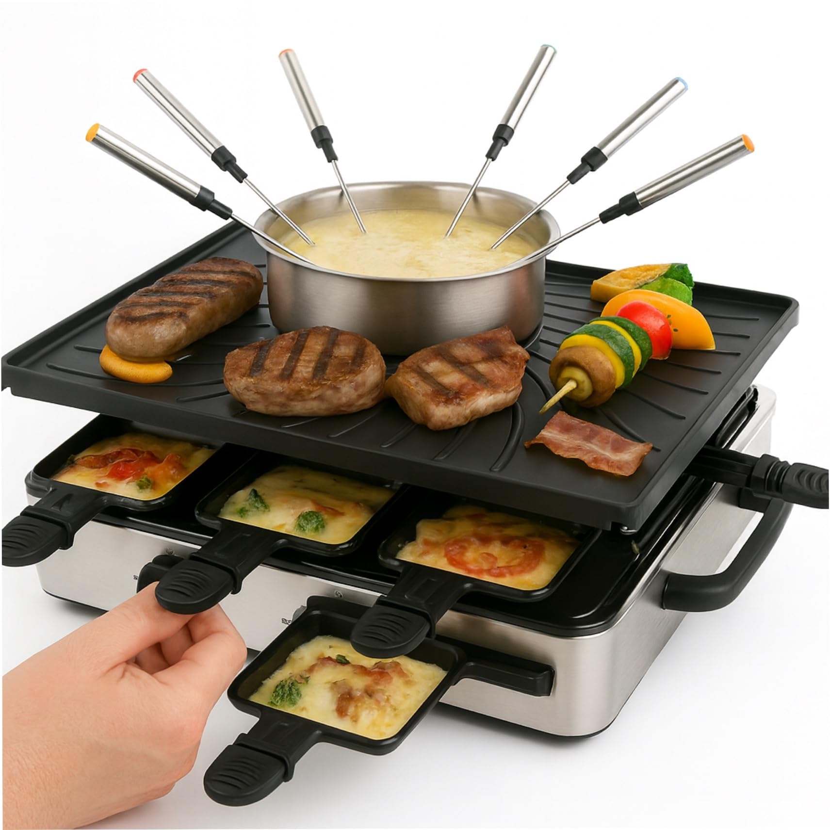 Set à fondue pour 8 personnes - Avec casserole et plaque de cuisson - Avec poêlons et grattoir