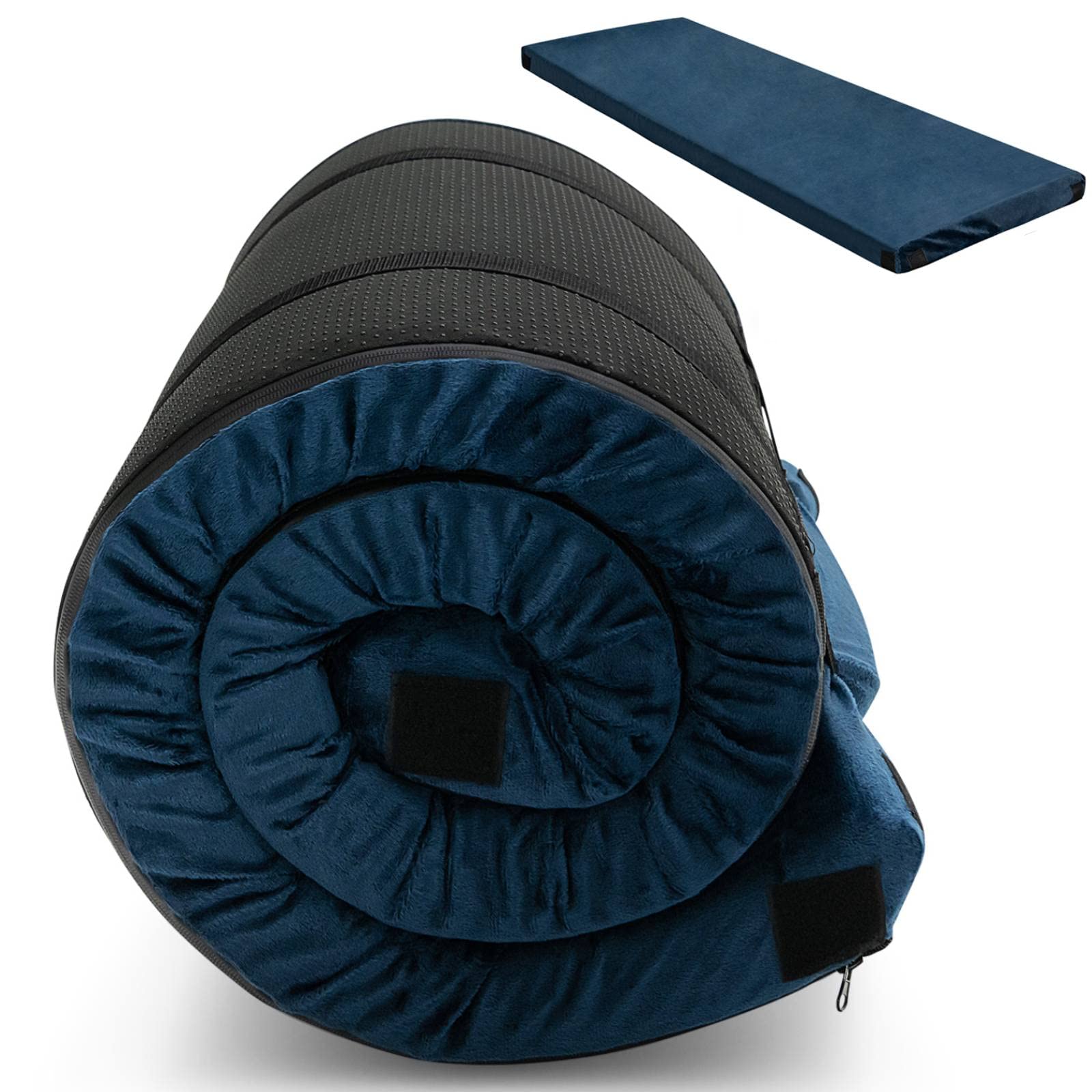 COSTWAY Memory Foam Camping Mattress, 6.5cm Thick Waterproof Roll Up Sleeping Mat with Zipper & Carry Bag, Portable Foldable Floor Guest Bed for Indoor Home, Outdoor Camping & Sleepover Use (Blue)