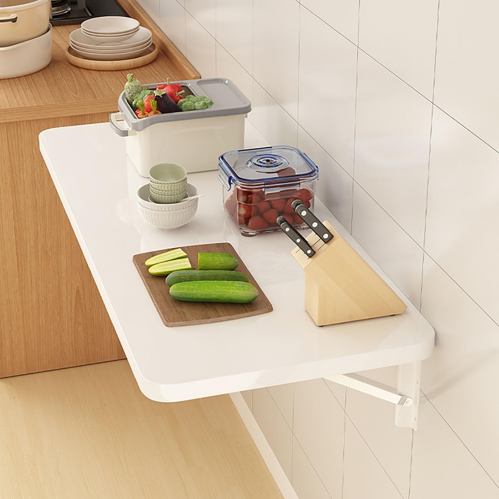 Compact Wall Mounted Drop-leaf Side Table Foldable Desk & Storage nizer 2 Brackets Included Space-Saving Console Shelf (White 50x40cm)