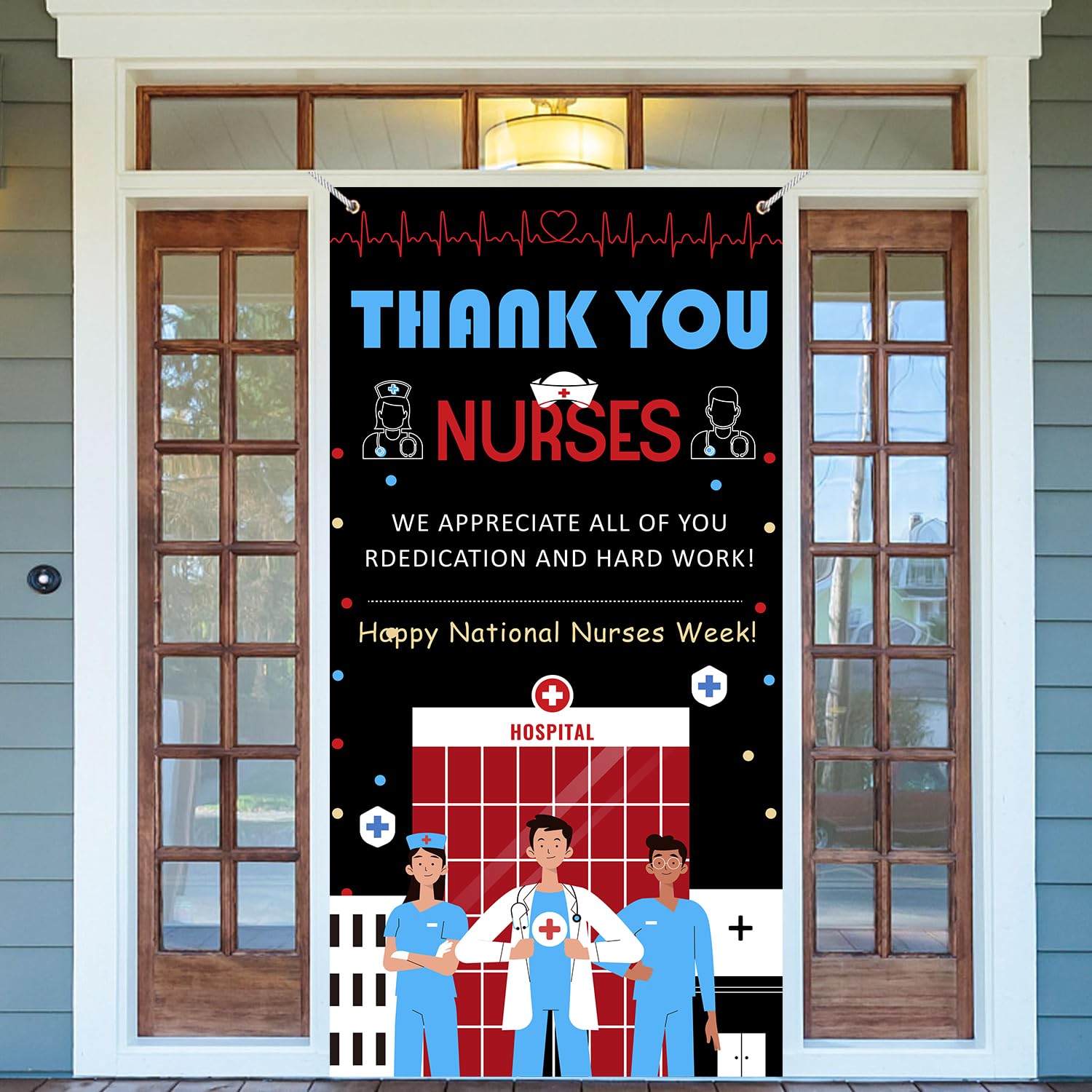 Photo 1 of Nurses Week Decorations Thank You Nurses Banner Happy National Nurses Week Door Cover Decorations for Nurse Appreciation Week RN Graduation Party Decoration