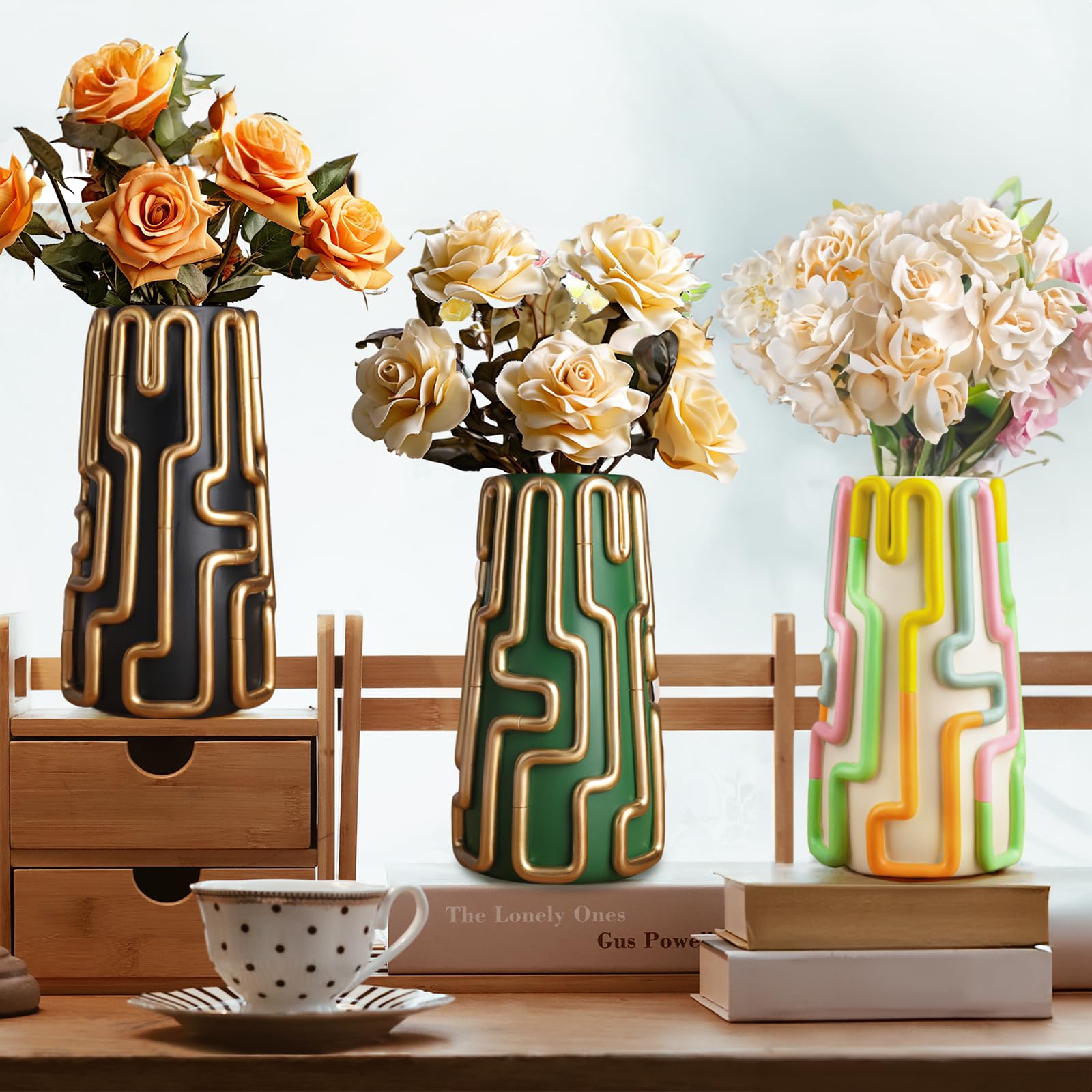 GUGUGO Bunte Blumenvase – 20,3 Cm Hoch, Handbemalt, Kunstharz, Für Blumen & Deko