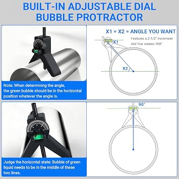Magnetic Pipe Center Finder, Y-Shape Pipefitter Tool with Adjustable Protractor, 2-Piece Set, Black