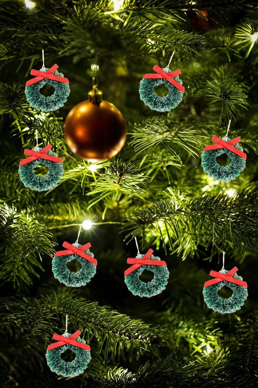 30 Pieces Mini Christmas Wreaths with Bows, Christmas Tree Decoration Miniature Winter Wreath Candle Ring Arch Hanging Ornaments for Christmas Crafts and Decorations Holiday and Winter Outdoor Decor
