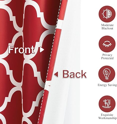 Miniatura 2 de Melodieux - Cortinas opacas de estilo marroquí con aislamiento térmico y ojales para oscurecer la sala de estar, 42 x 96 pulgadas, color rojo (2