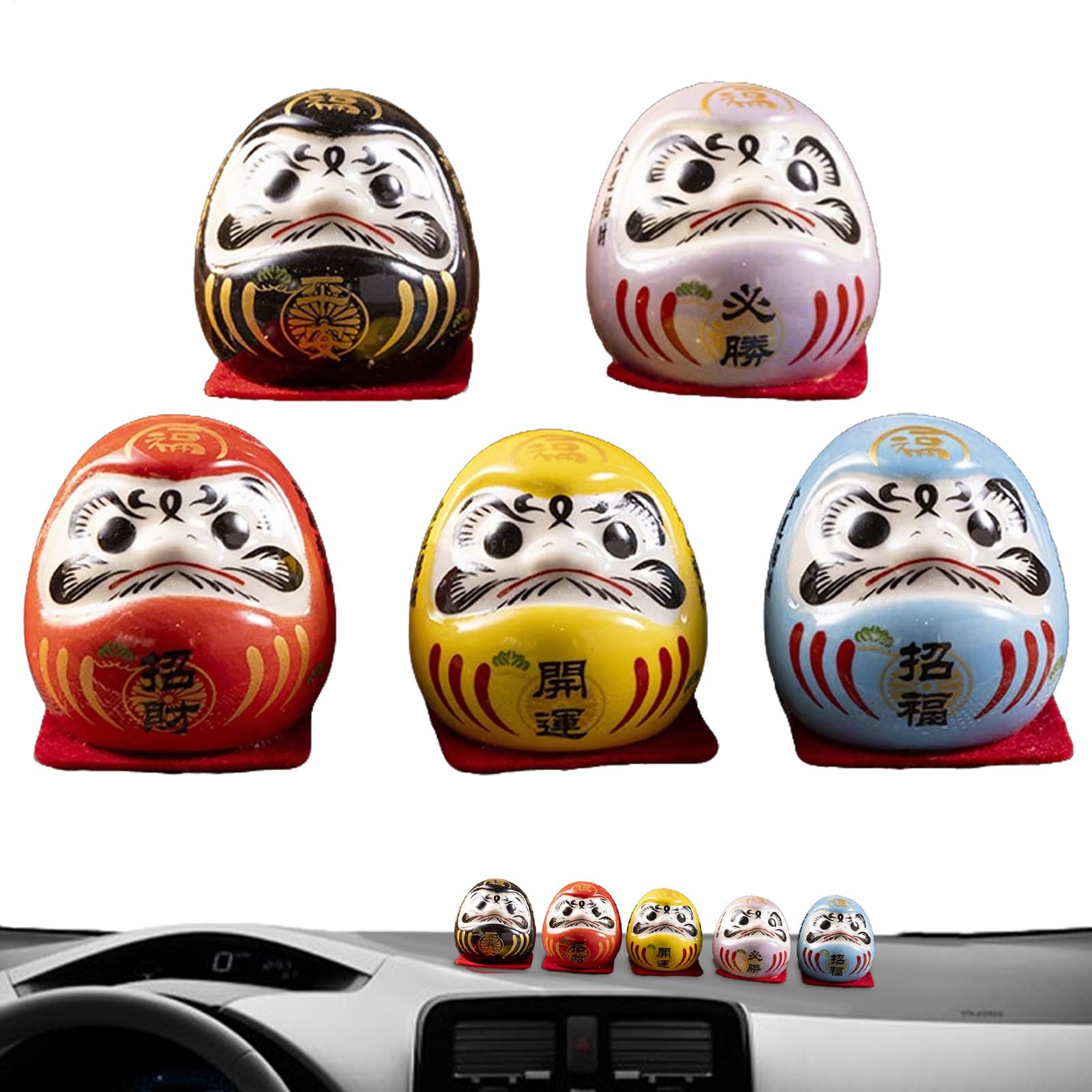 Set of 5 Mini Daruma Luck Statues