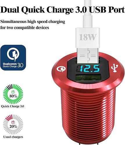 Miniatura 2 de HiSport Toma de corriente USB de 12 V de carga rápida 3.0 con cargador USB dual, enchufe de encendedor de cigarrillos USB, adaptador de cargador de