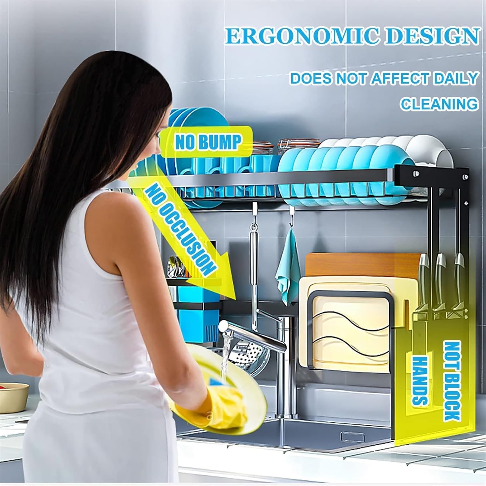 Escurridor de Platos de Acero Inoxidable para Colocar sobre el Fregadero, con Soporte para Utensilios y Fregadero, Color Negro, 74 cm - Ahorra Espacio, Duradero, diseño Moderno par