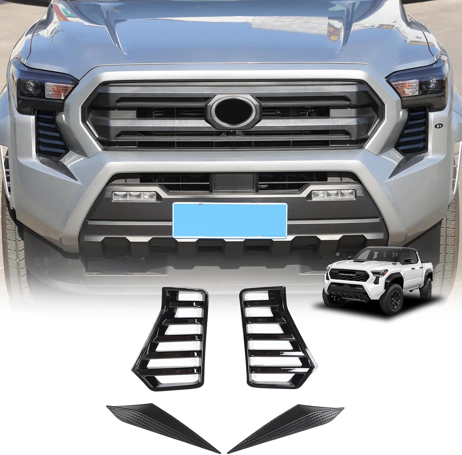 Daeiclru Front Side Grille Patch Compatible with Toyota Tacoma 2024 2025 2026, Front Bumper Side Fog Lamp Light Cover Fender Grille Decor Moulding Cover Trim Exterior Accessories (Black Kit)