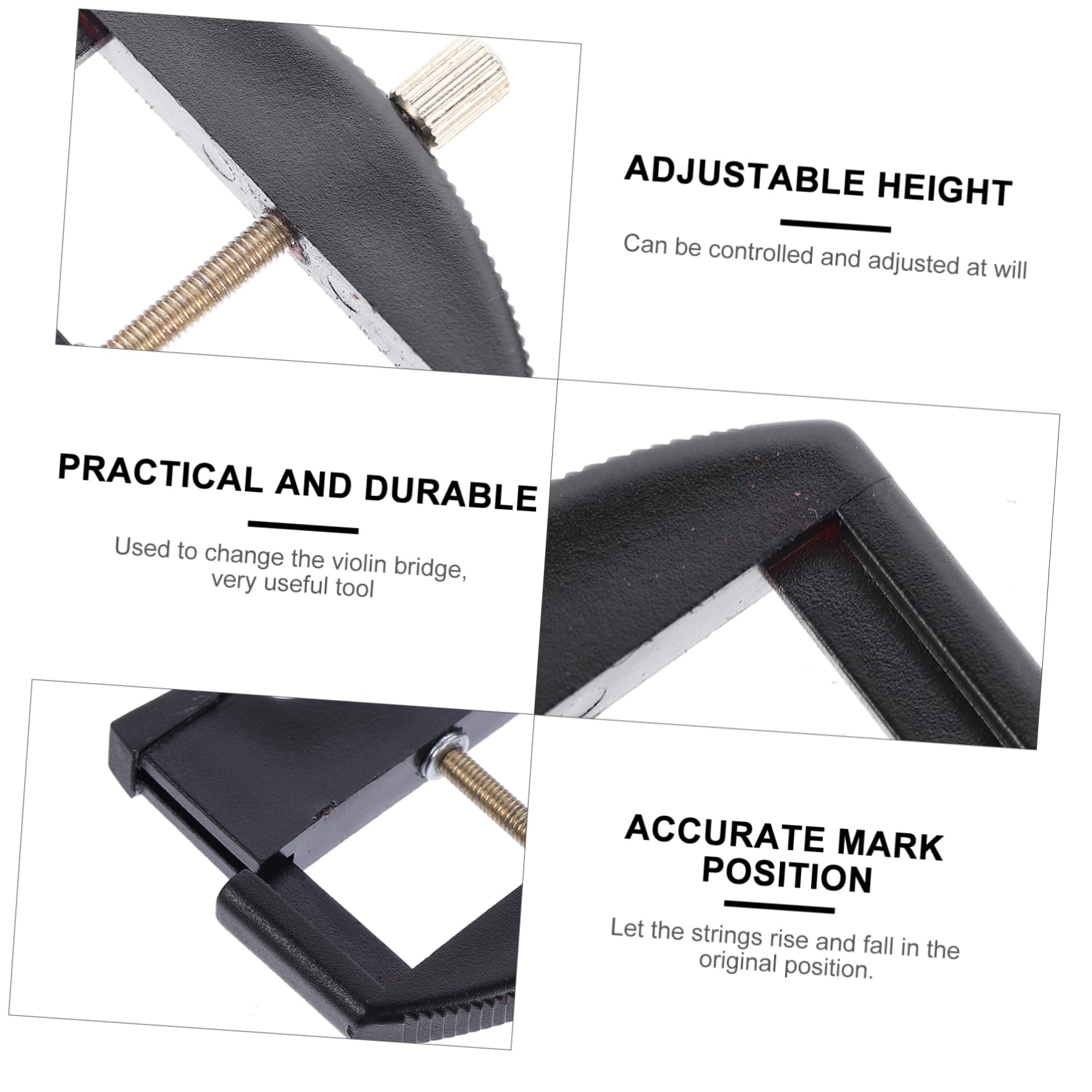 Strumento Cambio Corda Violino 1/4-4/4 Altezza Regolabile | Nero, Plastica e Placcatura Ferro, Segno Preciso Sul Ponte, Accessorio per Violino