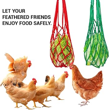 Poultry Vegetable String Bag, Hanging Feeding Net Dispensers, 2Pcs, 2Color