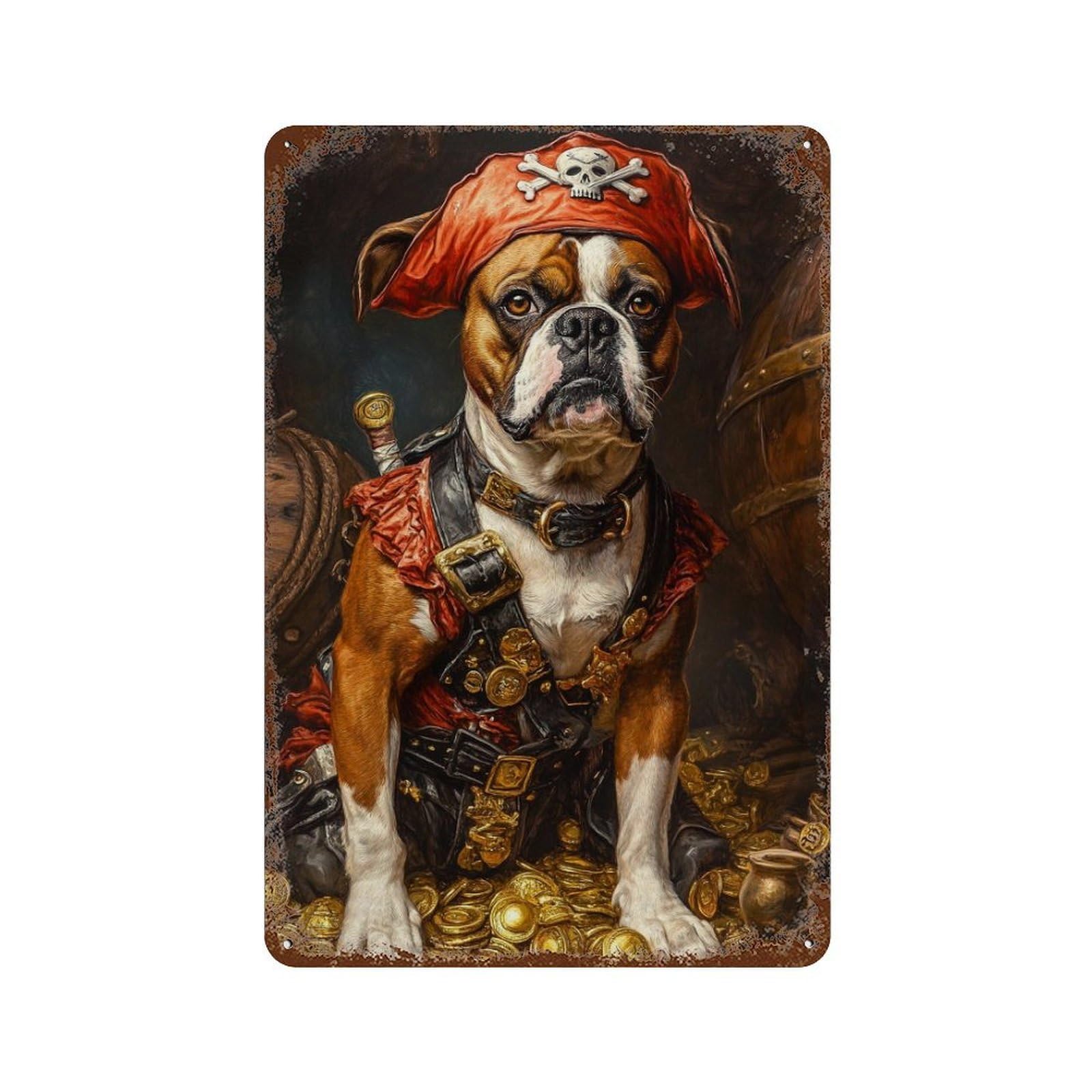 Pirate Dog Treasure Chest-17 Rusty Metal Tin Sign 11.8"x7.9", Vintage Wall Decor for Garage, Pub Or Kitchen