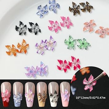 100 PCS Flower Nail Art Charms 3D Hawaii Flower Nail Charms and Gems Hibiscus Colorful Spring Summer Floral Charm Rhinestones Jewelry Accessories for Women DIY Manicure Decorations Supplies