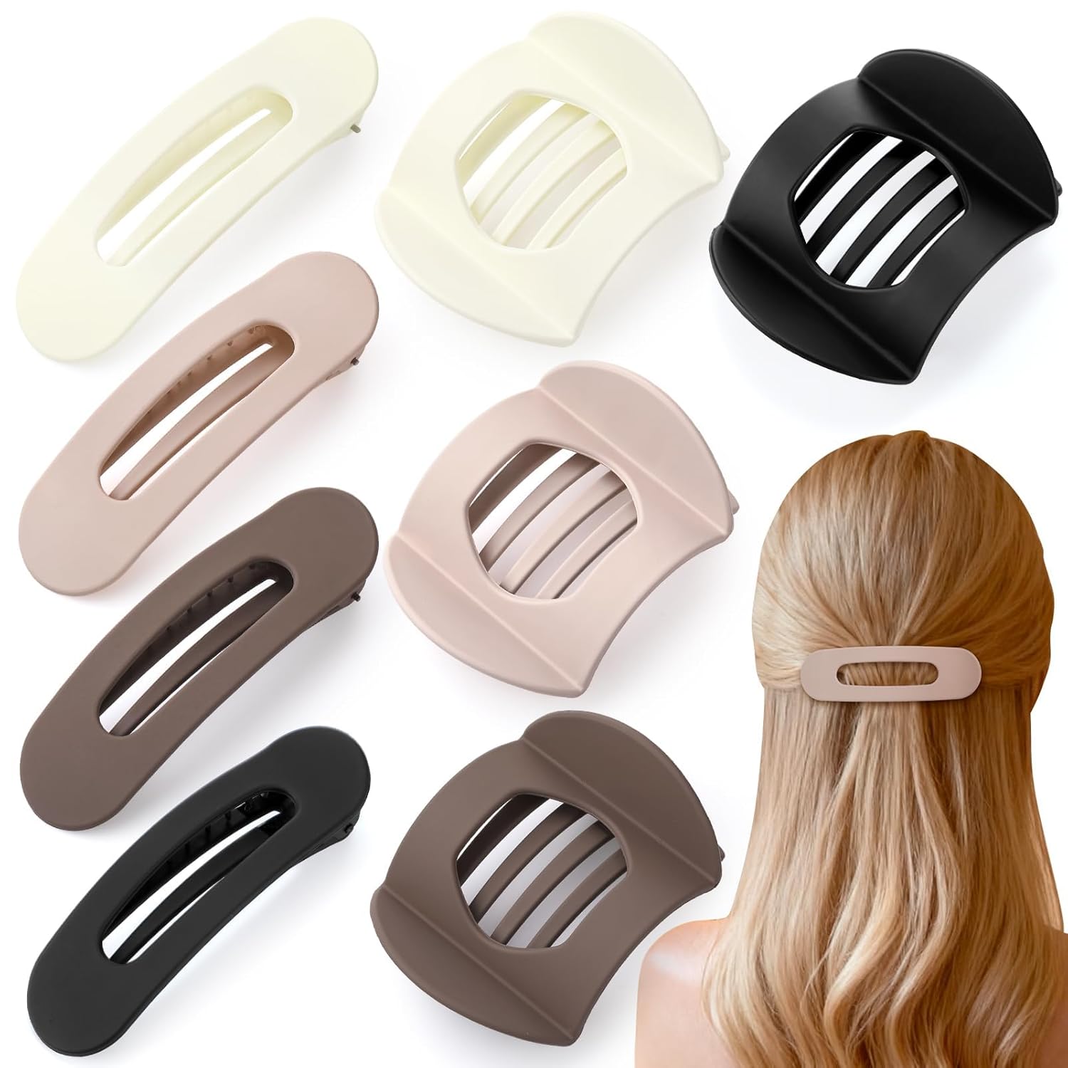 8 Pcs Flat Hair Clips for Women, 2 Styles French Hair Clips Lay Flat Claw Clips, Large Strong Hold Non-slip Hair Barrettes for Thick Thin Hair