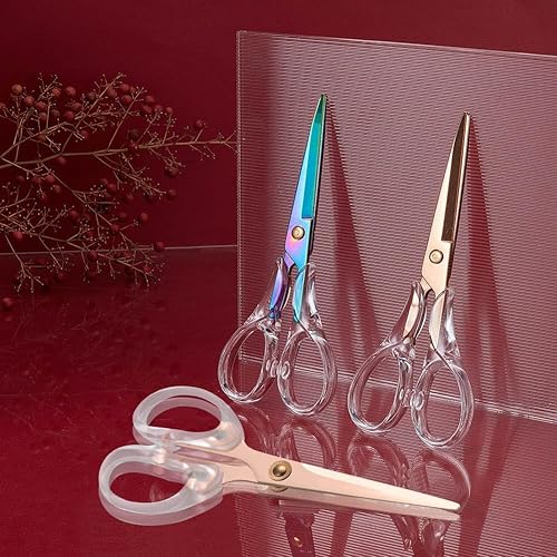 Miniatura 4 de SUNNYCLUE Tijeras de mango acrílico de 6.3 pulgadas, tijeras de acero inoxidable, tijeras de papel, tijeras de borde redondo, tijeras de acero