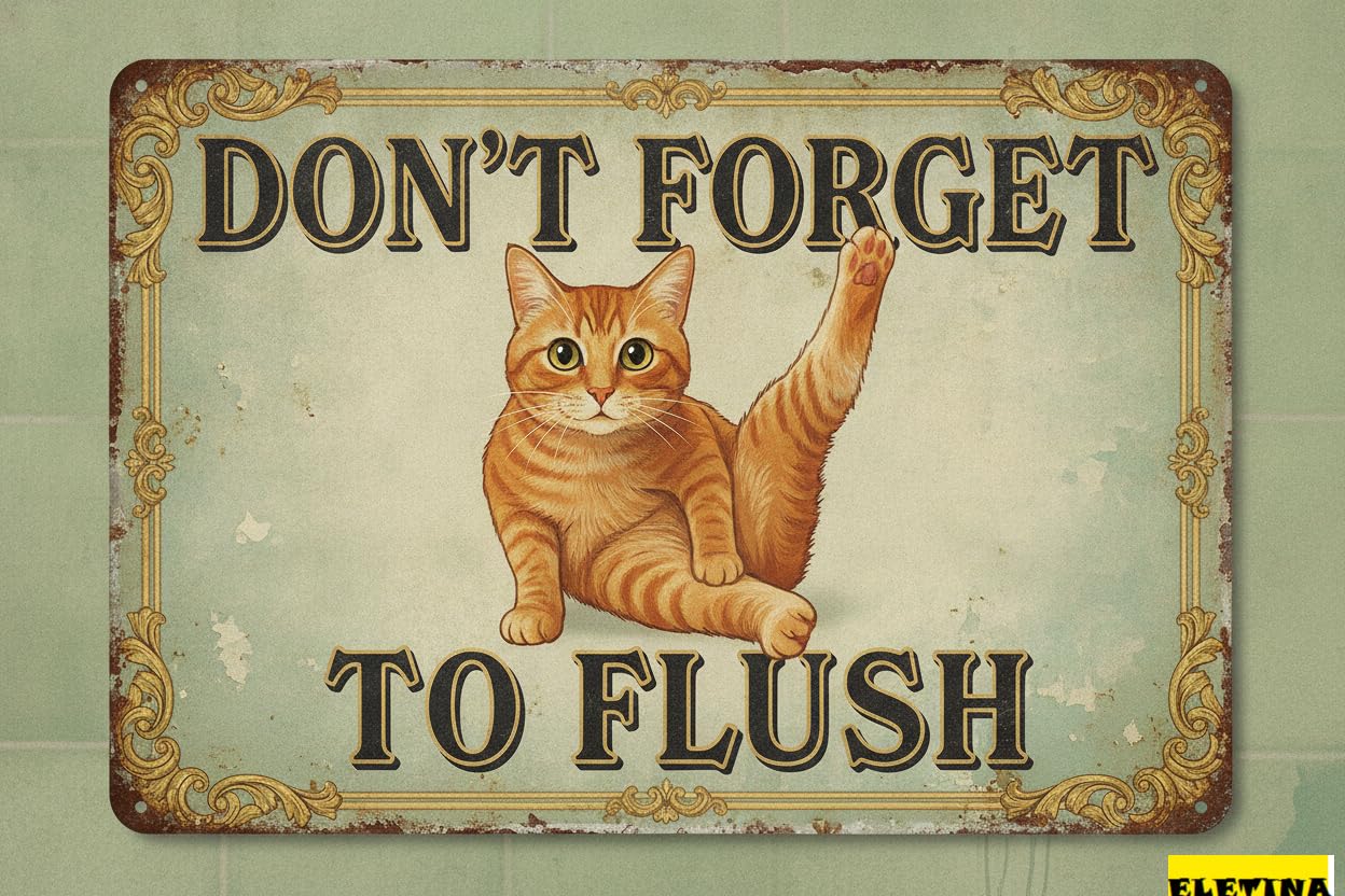 Personalized Sign for Man Cave Funny Cat Vintage Metal Tin Wall Decor, Retro Orange 8x12 Inch Wall Art Restroom Toilet Home Washroom Bathroom Private Property Decorative